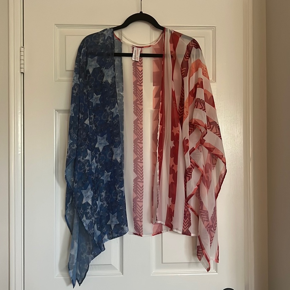 Red white and blue flag kimono cover up M/L